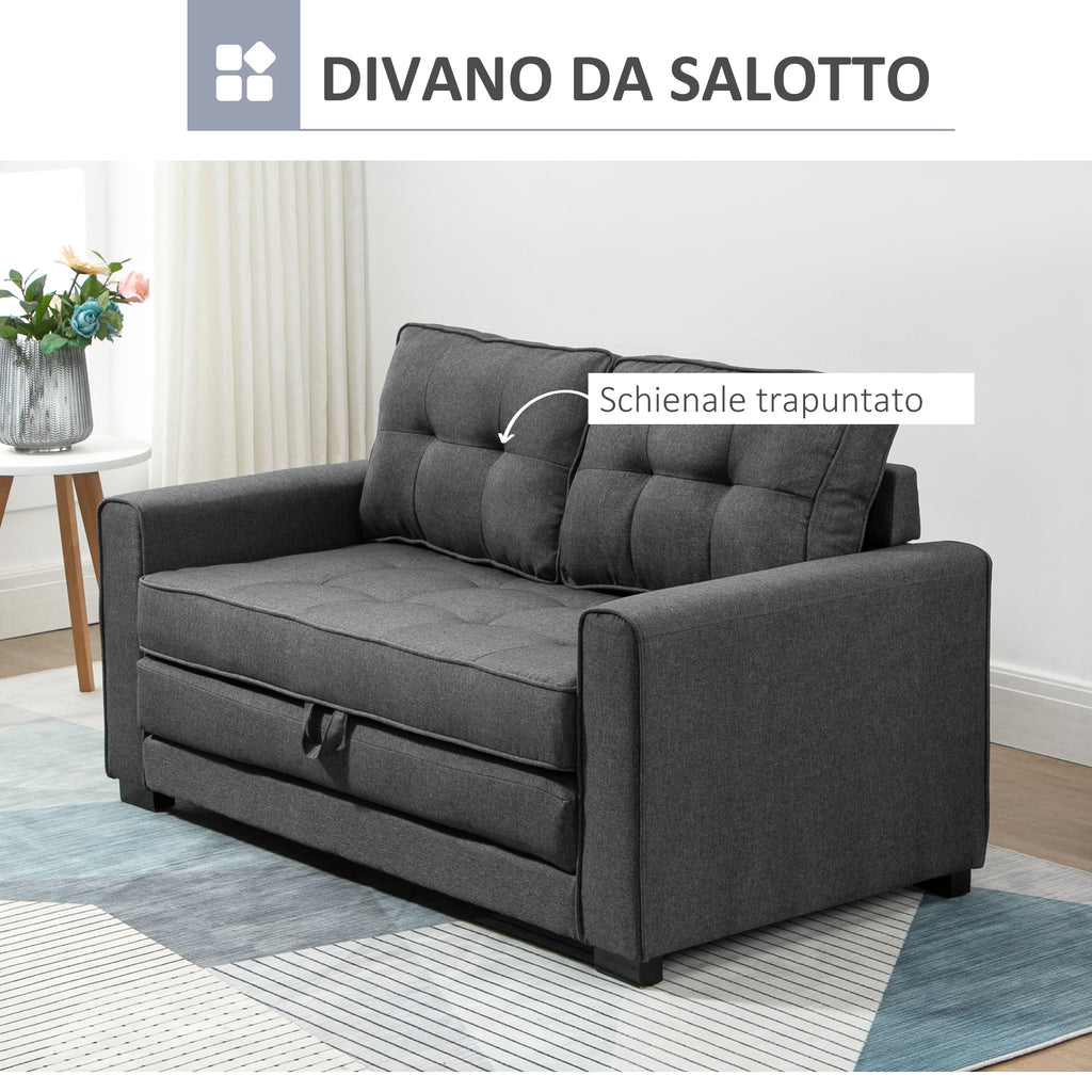 2-Seater Fabric Sofa Bed with Padding and Springs, 151x75x85 cm, Grey