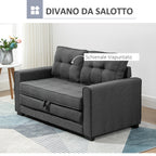 2-Seater Fabric Sofa Bed with Padding and Springs, 151x75x85 cm, Grey