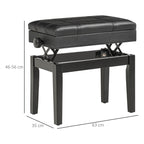 Piano Stool with Adjustable Height and Storage in Wood and Faux Leather, 63x35x46-56cm, Black