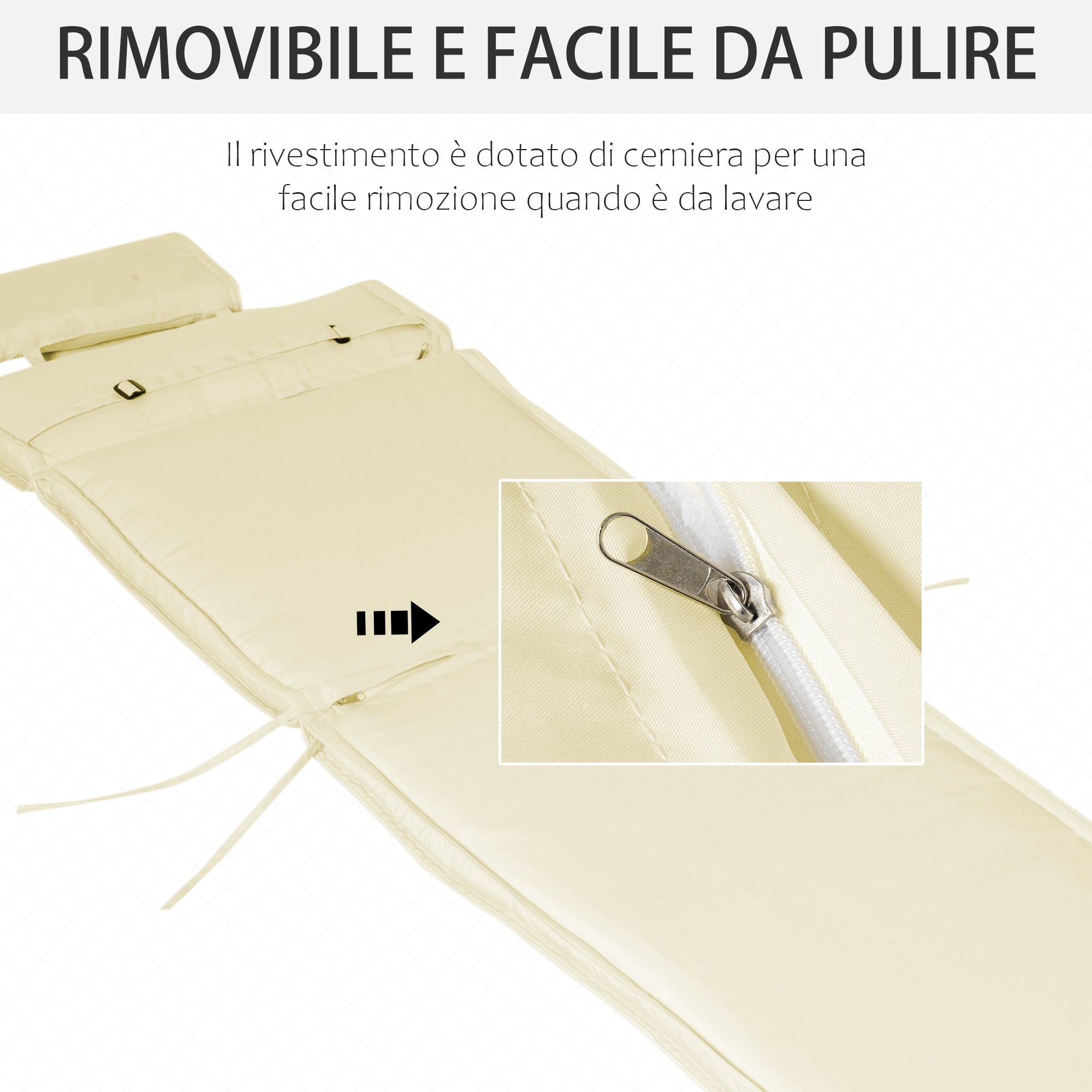 Garden Sun Lounger Cushion 198x53x5cm Cream White