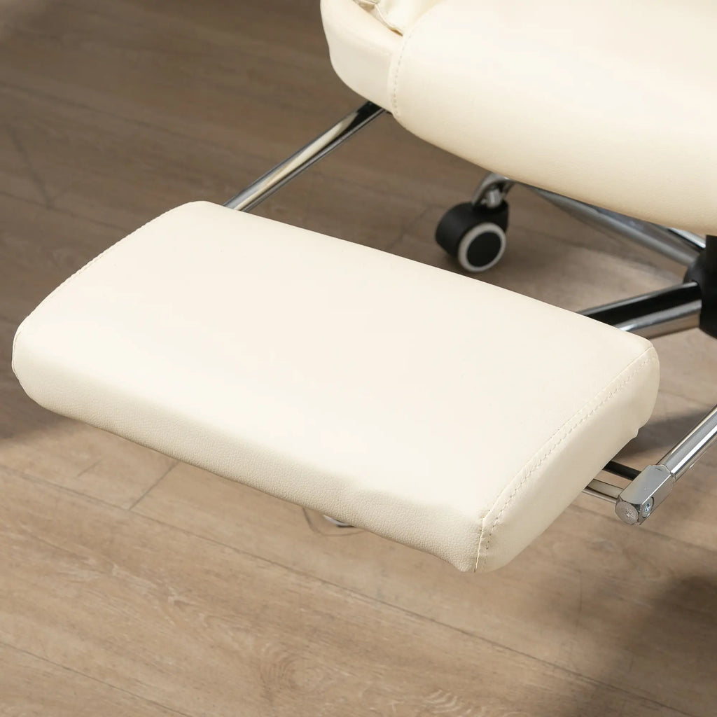 White Faux Leather Presidential Chair with 145° Reclining Backrest and Footrest, 64.5x69x109-117 cm