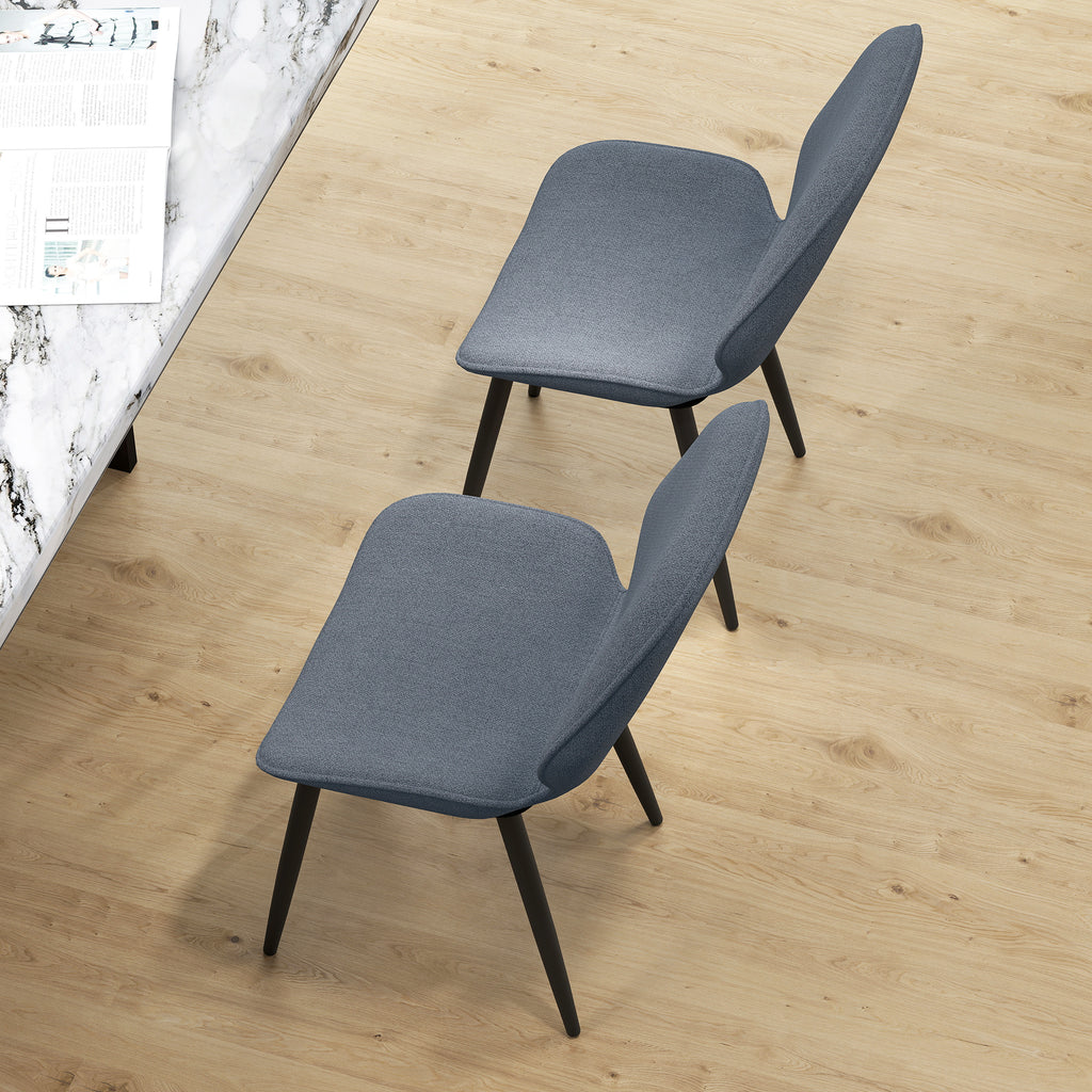 Set of 2 Dining Chairs with Curved Backrest, in Linen Effect Fabric, Foam and Steel, 46x56x86 cm, Grey and Black