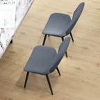 Set of 2 Dining Chairs with Curved Backrest, in Linen Effect Fabric, Foam and Steel, 46x56x86 cm, Grey and Black