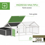 PawHut Wooden Chicken Coop for 4-8 Chickens with Wire Mesh and Opening Roof, 240x112.5x76 cm, White