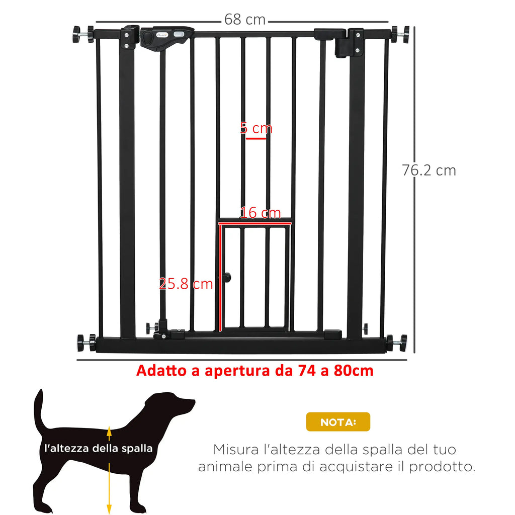 Extendable Dog Gate with Pressure Fit and Automatic Closure, 68x76.2 cm, Black - Borge' Group Limited