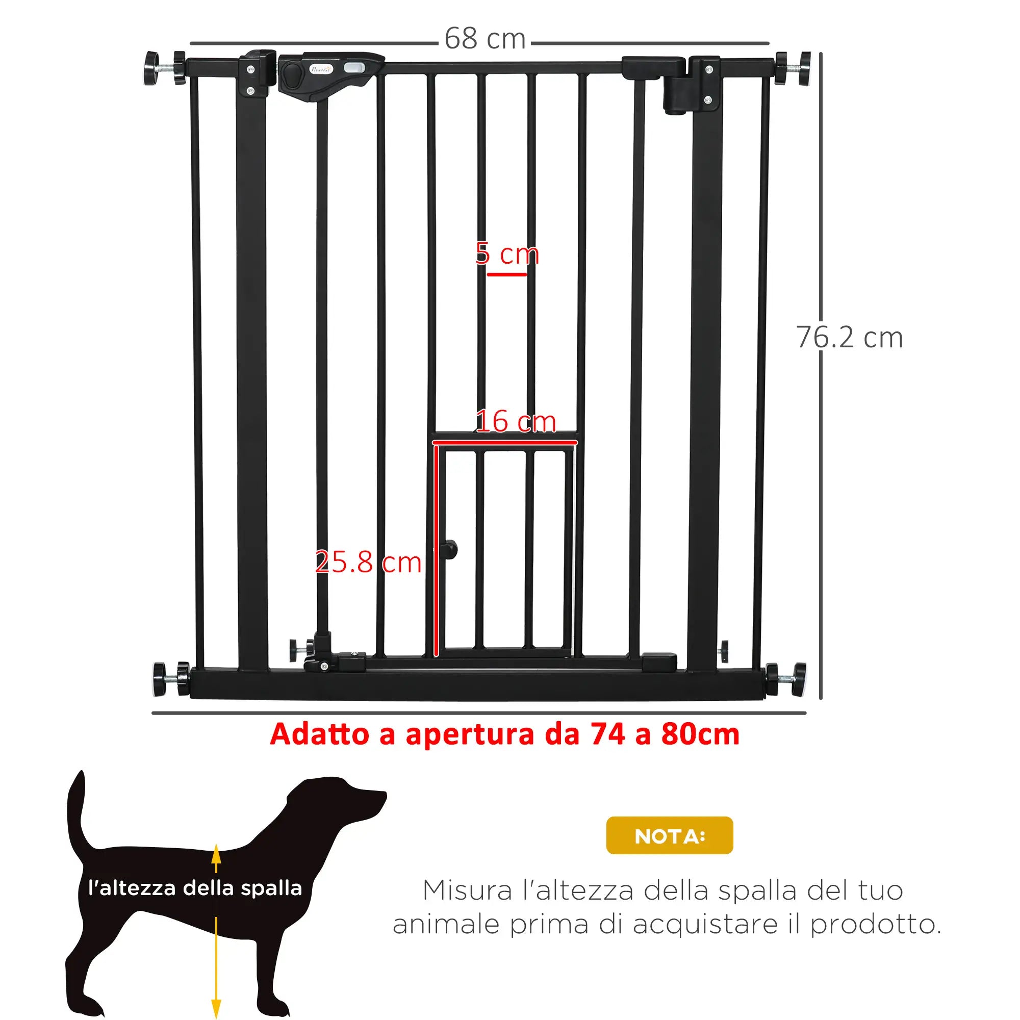 Extendable Dog Gate with Pressure Fit and Automatic Closure, 68x76.2 cm, Black - Borge' Group Limited