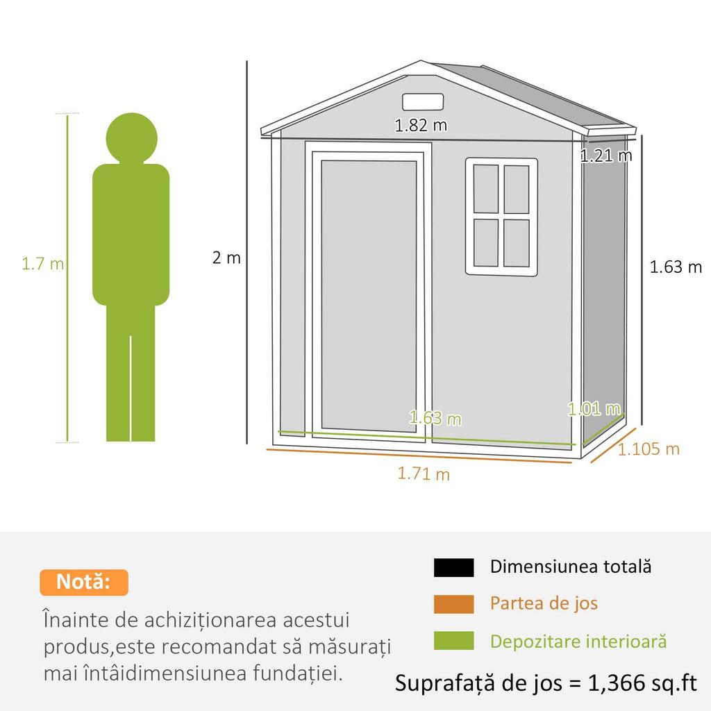 Outsunny Garden Shed, Plastic Storage Shed with Floor, Window, Lockable Door and Vents, Grey