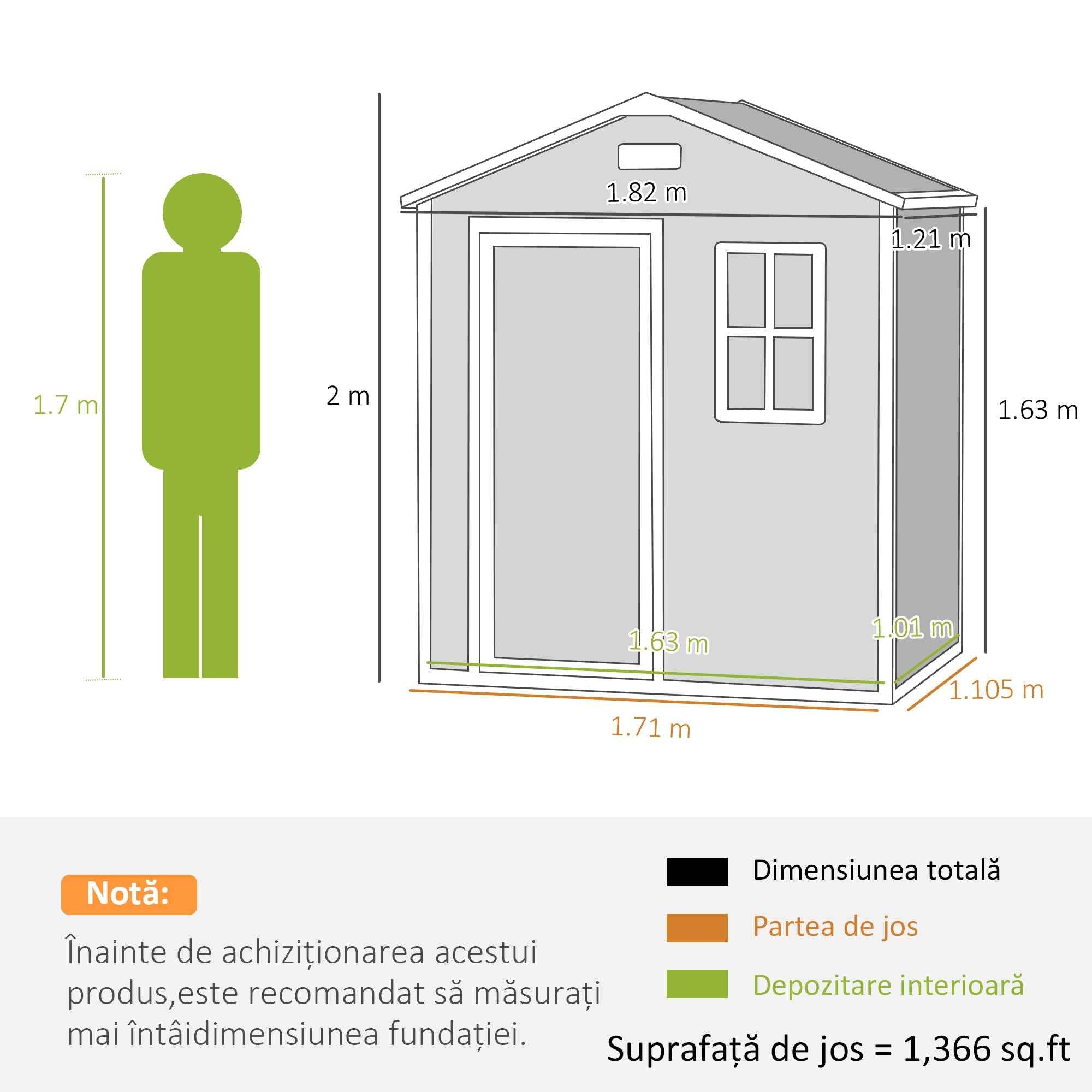 Outsunny Garden Shed, Plastic Storage Shed with Floor, Window, Lockable Door and Vents, Grey