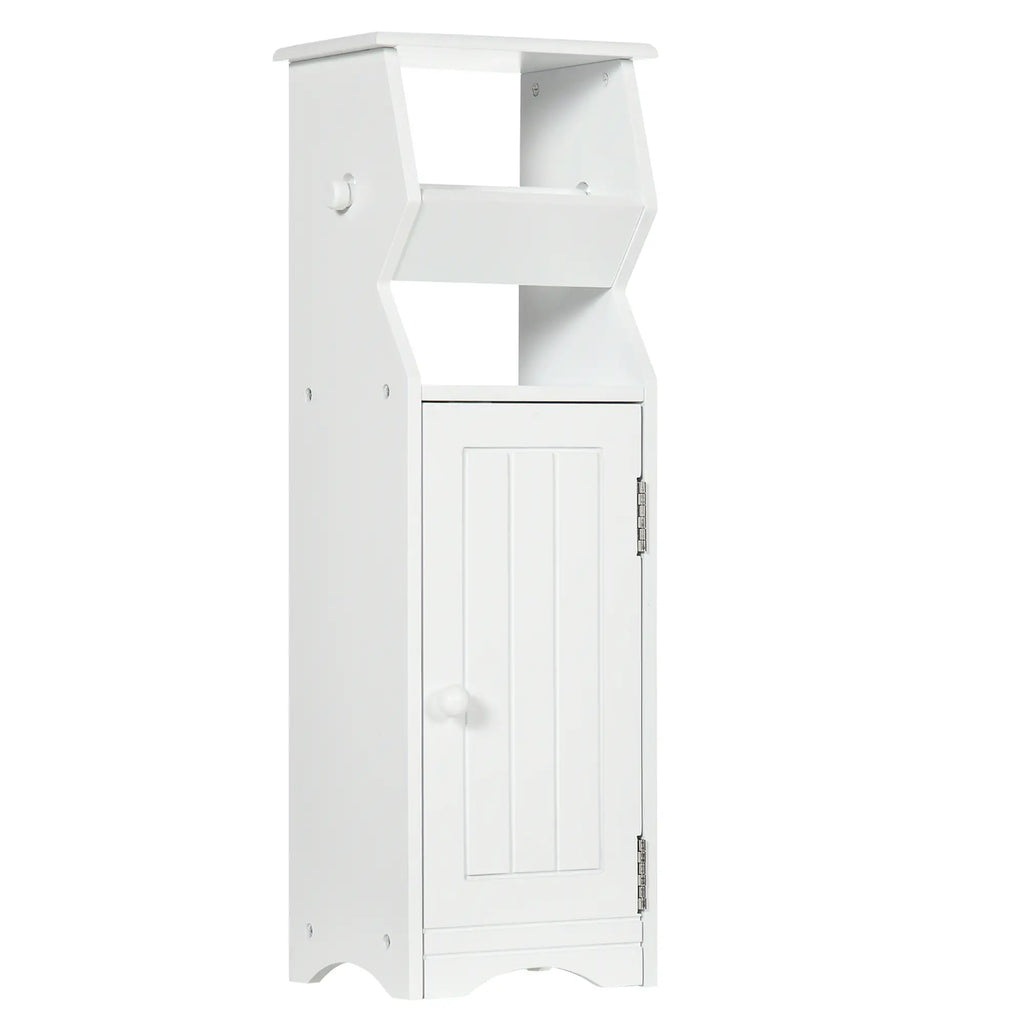 White MDF Bathroom Cabinet with Cabinet and Toilet Paper Holder, 19x15x56 cm