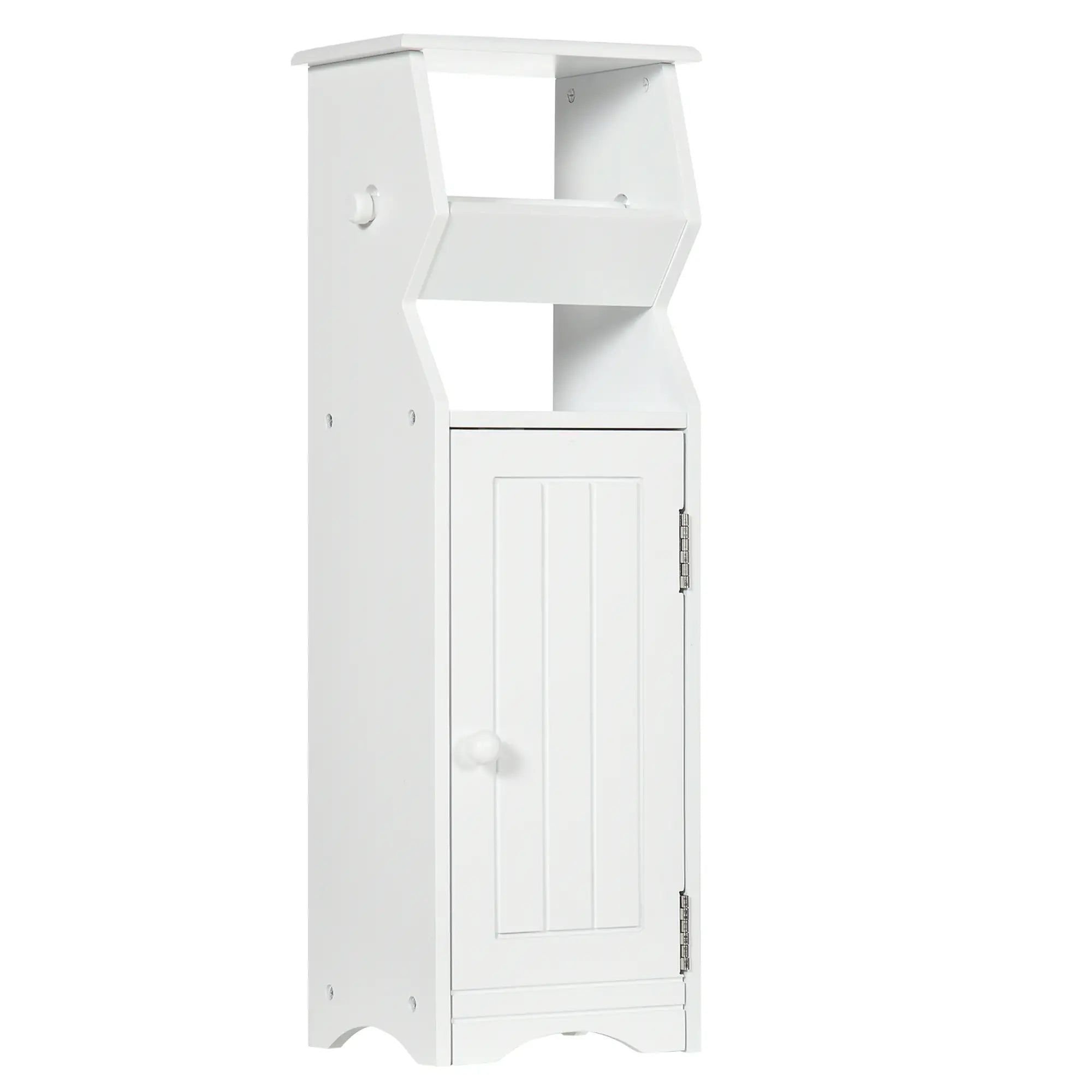 White MDF Bathroom Cabinet with Cabinet and Toilet Paper Holder, 19x15x56 cm