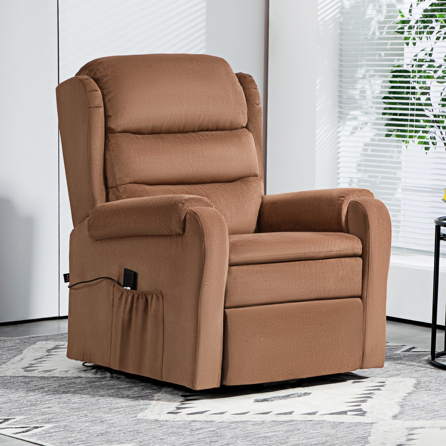 Lifting Armchair 160° Reclining with Footrest and Remote Control, Velvet, 85x88x109 cm, Brown