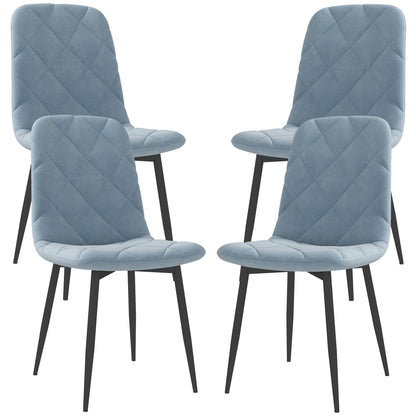 Light Blue Set of 4 Padded Kitchen Chairs, in Velvet Effect Fabric and Steel, 45x54x87 cm - Borgè