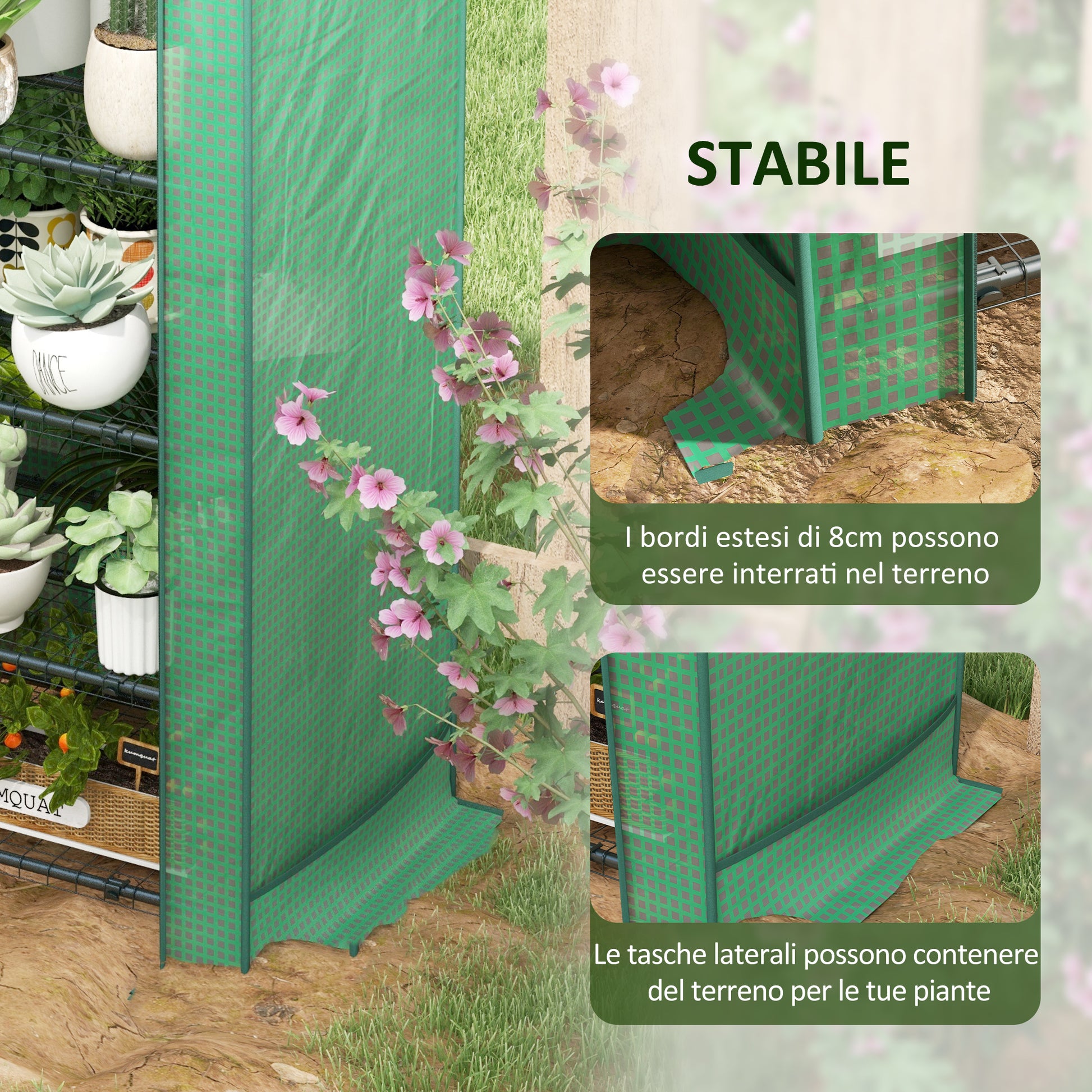 Outsunny 4-Tier Plant Greenhouse with Roll-Up Door, Metal and PE, 69x49x158 cm, Dark Green - Borgè