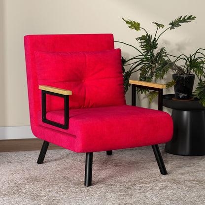 Velvet Red, 3 in 1 Reclining Backrest Sofa Bed with Cushion, Velvet Effect Fabric, 63x73x81 cm, Red