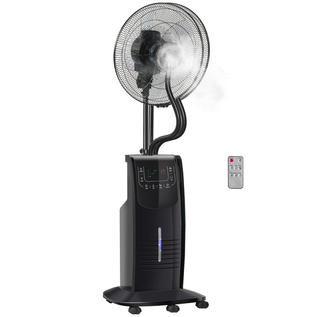 Misting Fan with 5m Remote Control, 12h Timer and 70° Oscillation, 3 Speeds, 3 Functions and Mosquito Repellent, 3.1L Tank, 90W, Ф44.5x135cm Black