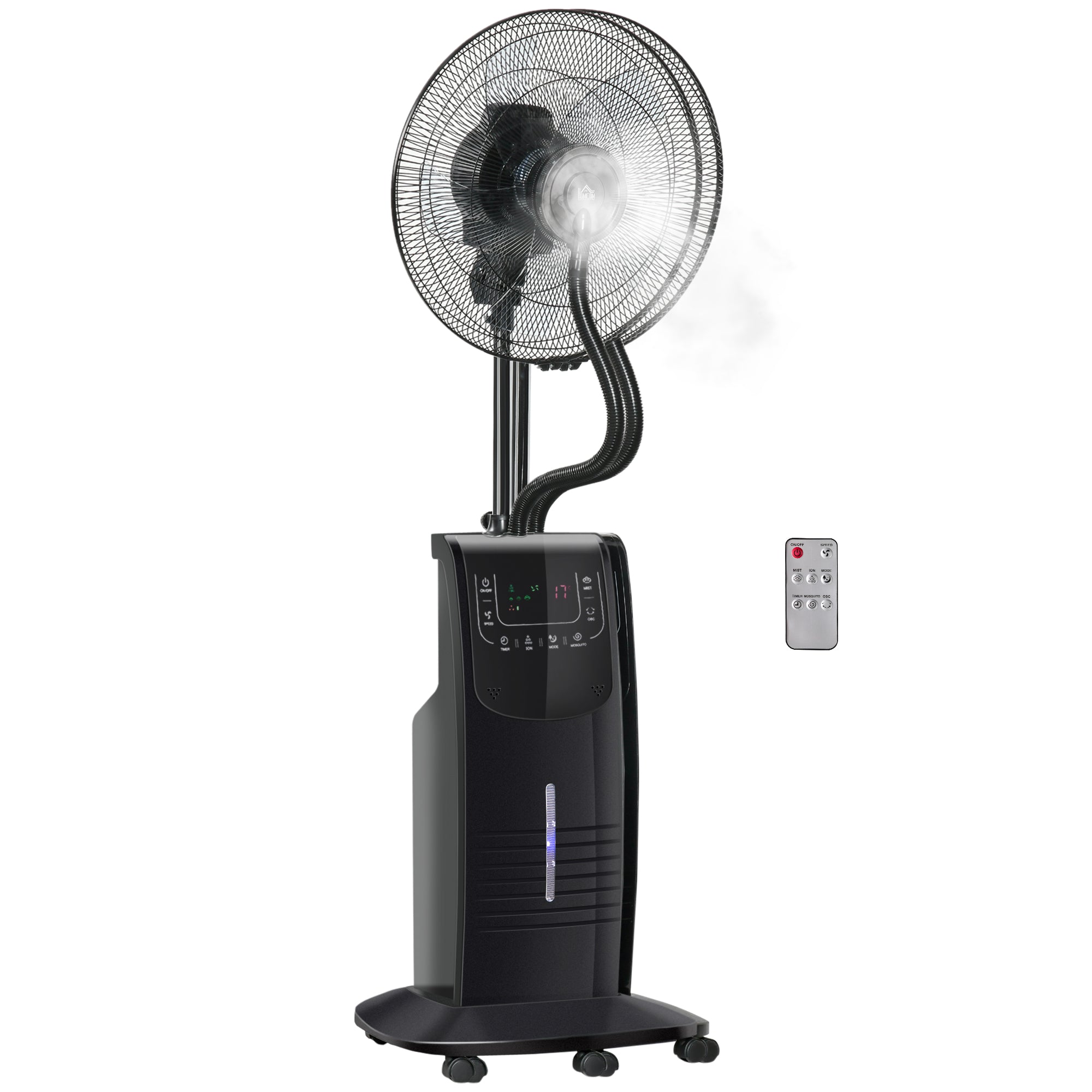 Misting Fan with 5m Remote Control, 12h Timer and 70° Oscillation, 3 Speeds, 3 Functions and Mosquito Repellent, 3.1L Tank, 90W, Ф44.5x135cm Black