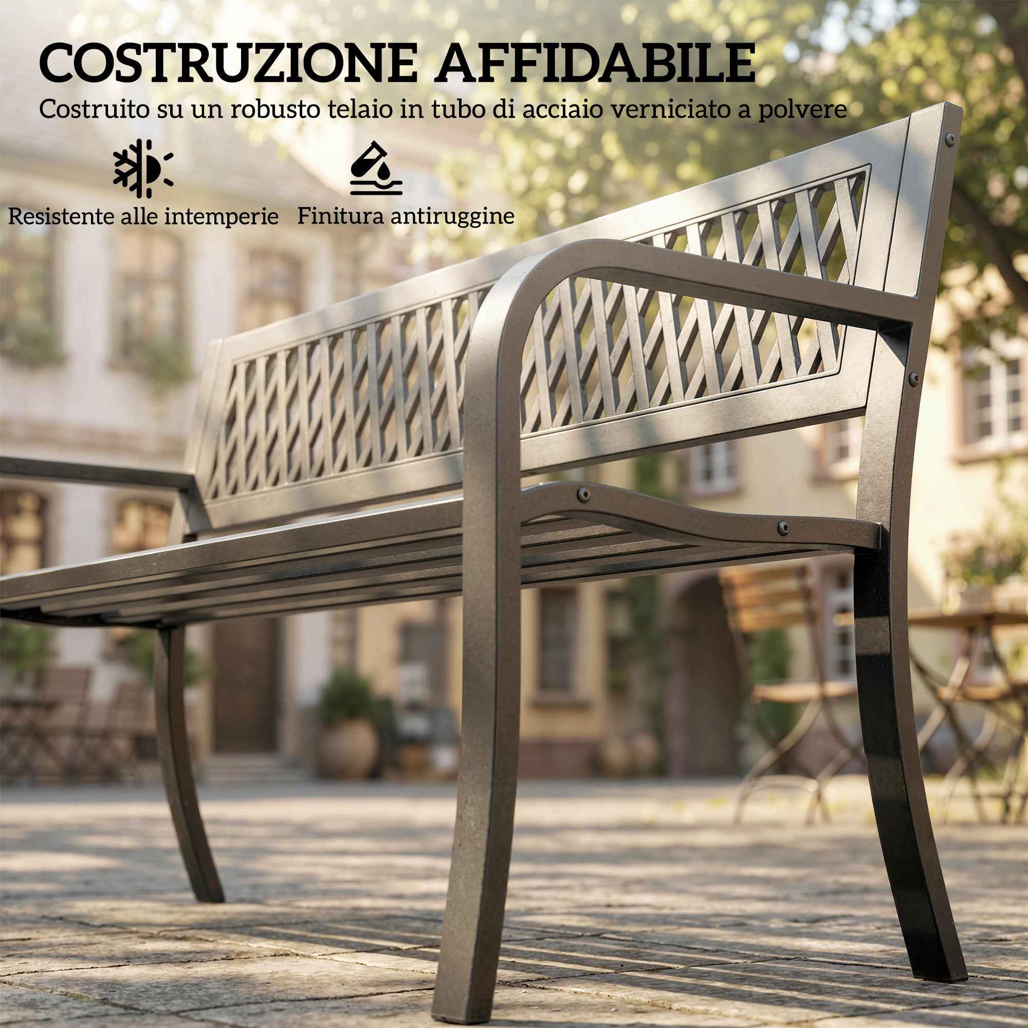 Outsunny Outdoor Garden Bench, 2 Seater, Black Patio Bench