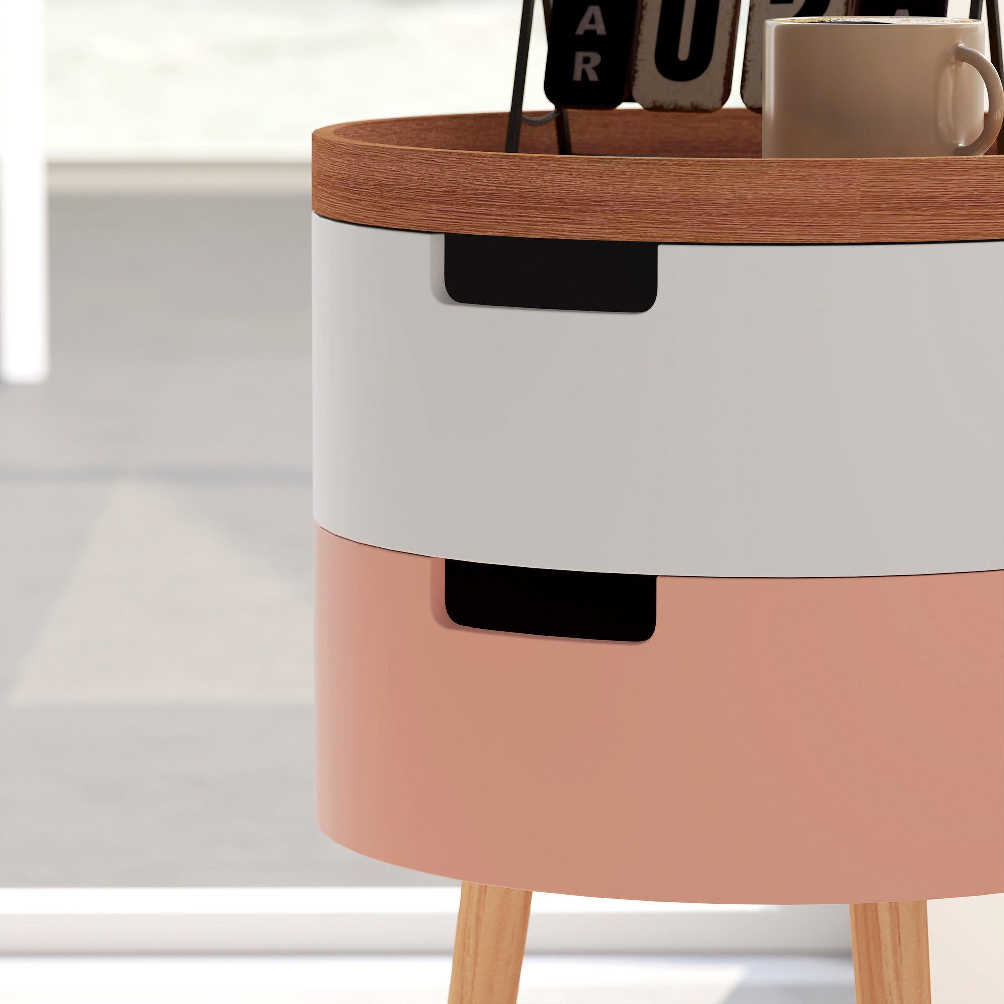 Set of 2 3-Tier Coffee Tables with 2 Storage Compartments and Tray Top, Multi-Colour