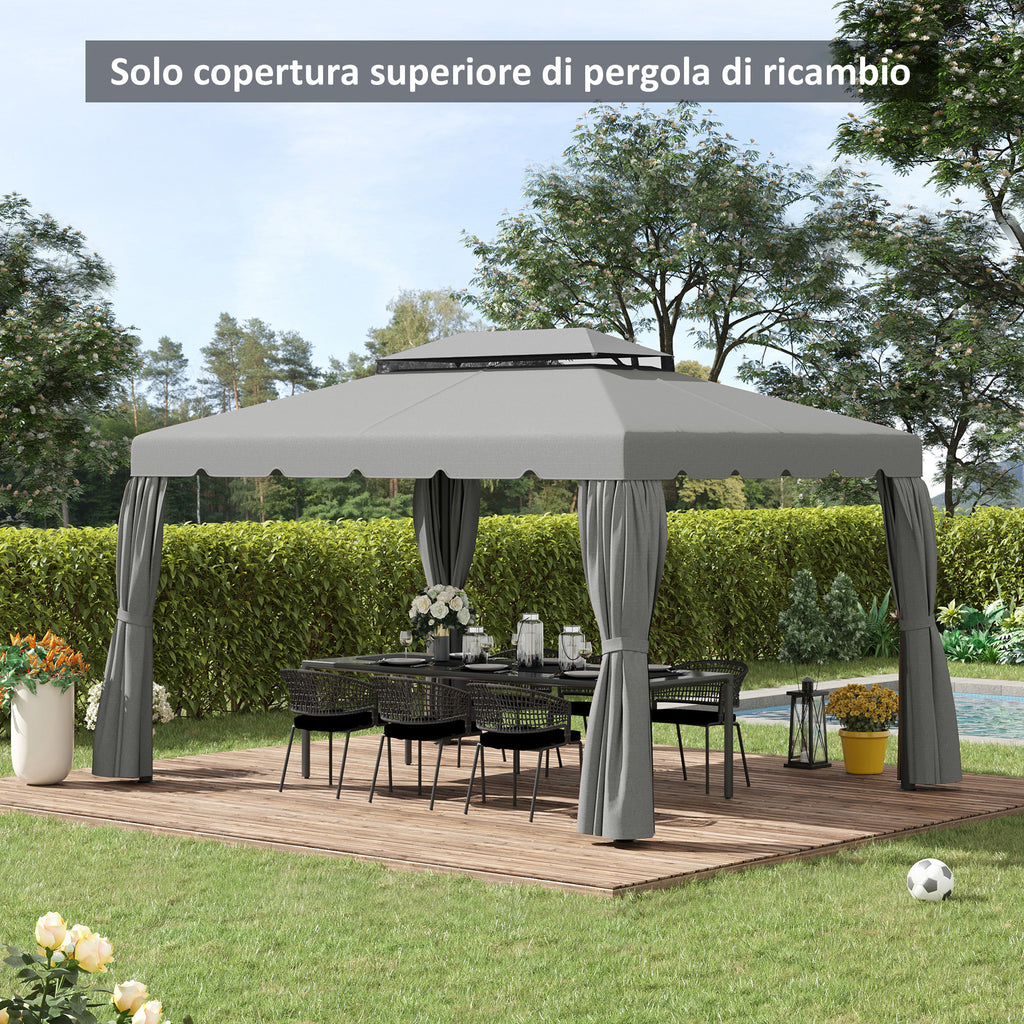 Outsunny 3x4m 2-Tier Gazebo Roof with 8 Drainage Holes in Light Grey Polyester