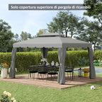 Outsunny 3x4m 2-Tier Gazebo Roof with 8 Drainage Holes in Light Grey Polyester