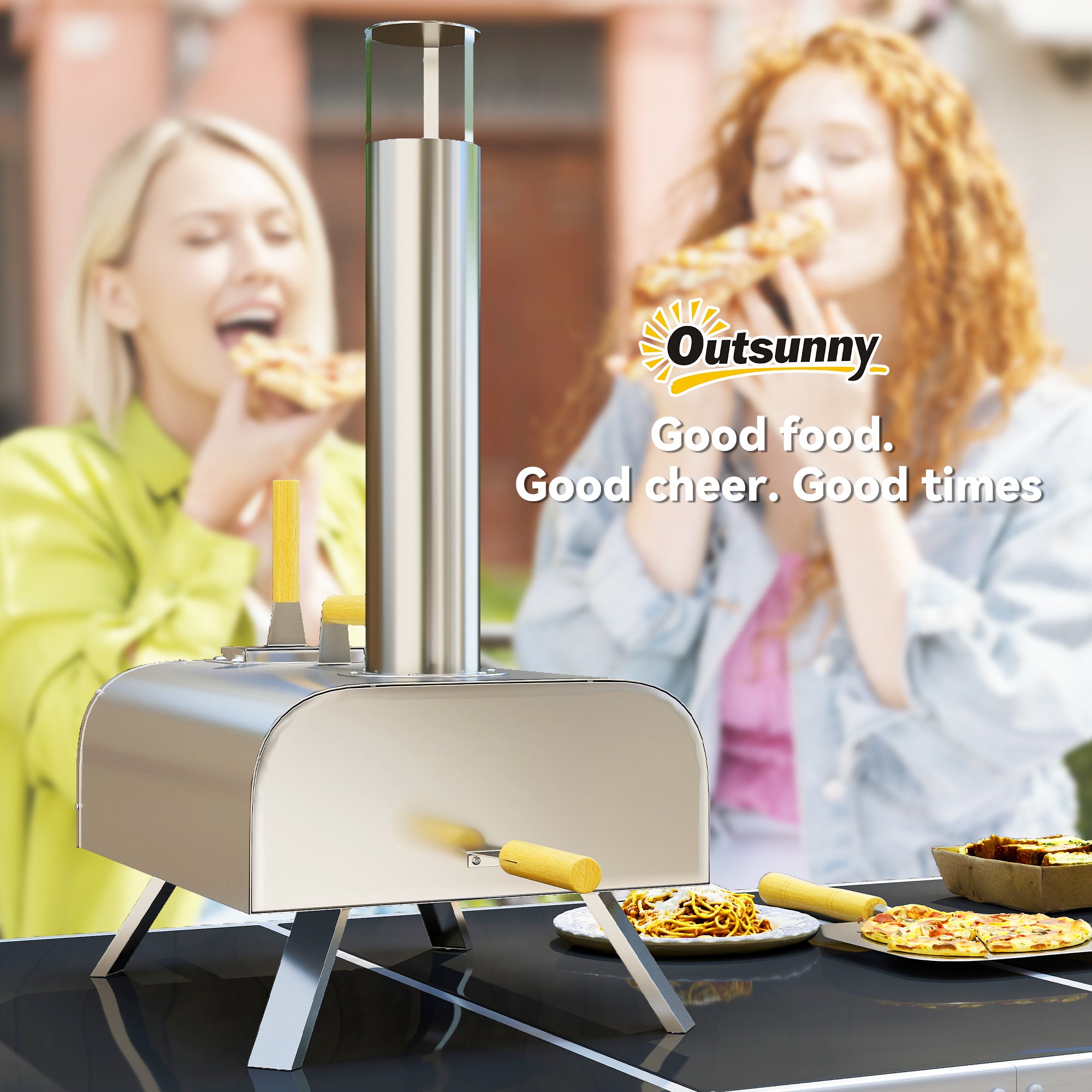 Wood Pellet Pizza Oven with Refractory Stone and Shovel, Stainless Steel, 79x36x75 cm, Silver