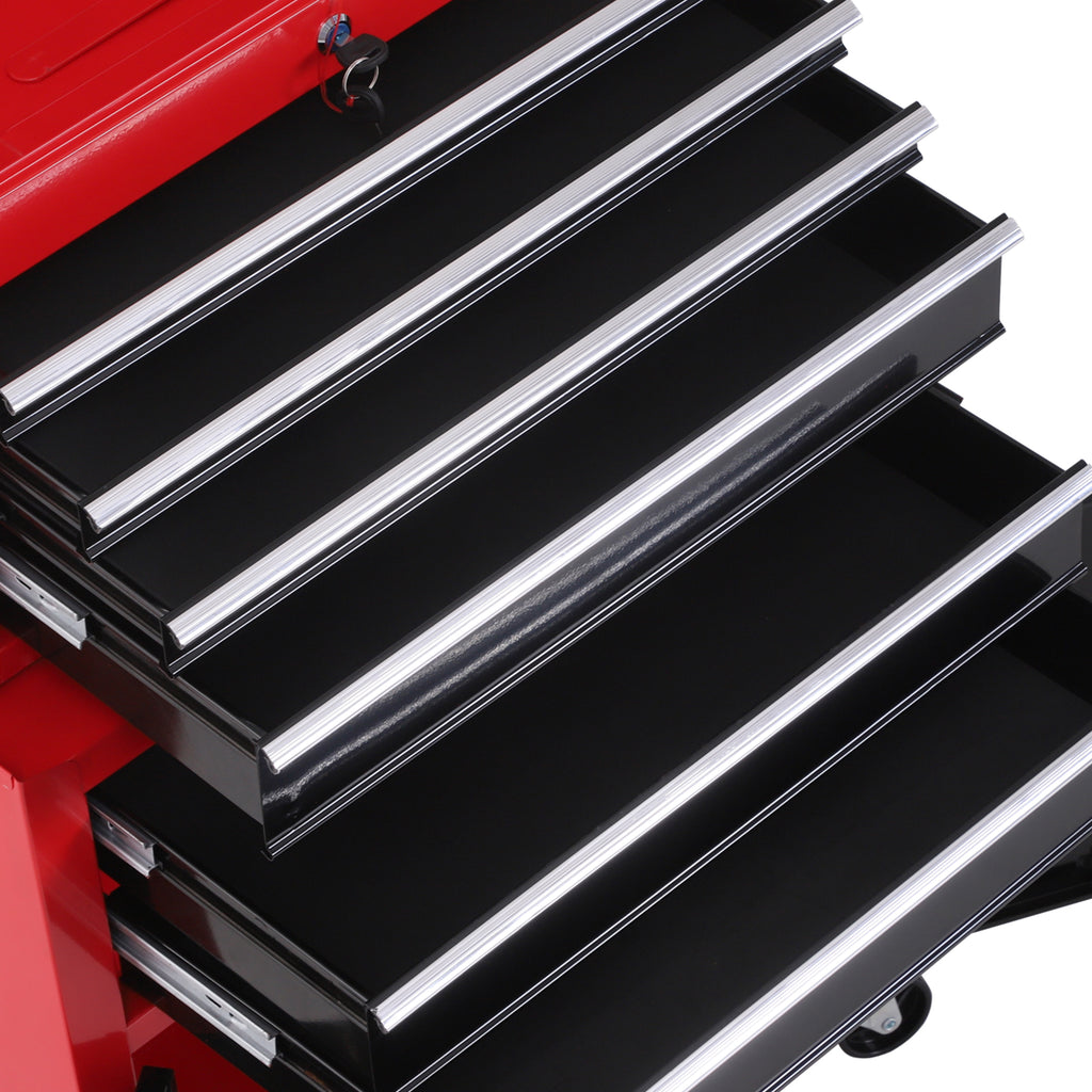 2-in-1 Tool Cart with Upper Drawer and Lower Cabinet, Metal, 61.6x33x108 cm, Red