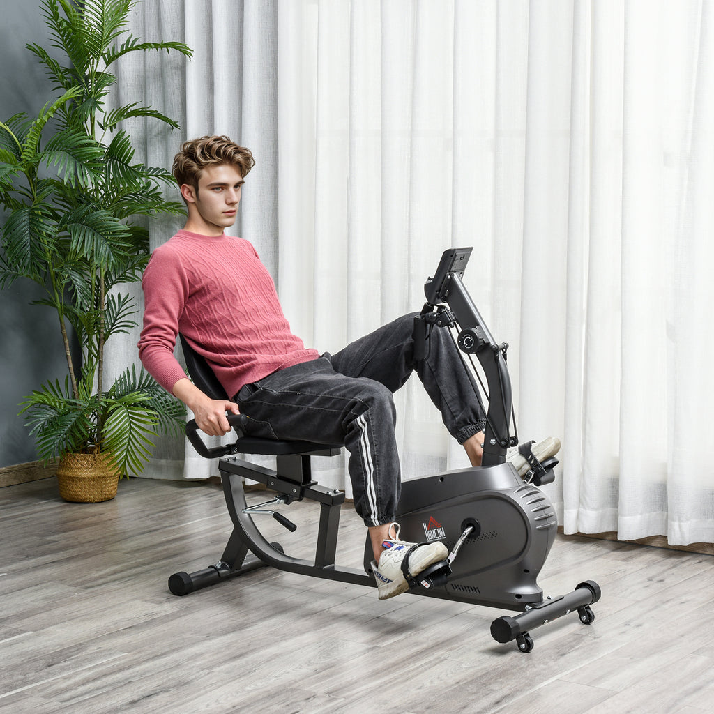 Magnetic Recumbent Exercise Bike with 8 Resistance Levels, LCD Display, Adjustable Seat and Arm Bands
