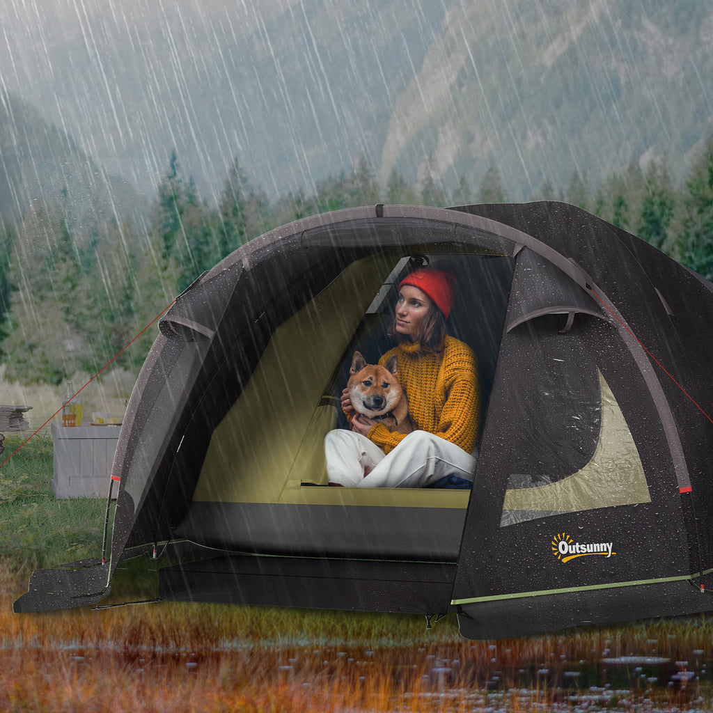 Tunnel Tent for 2-4 People with Side Windows and Hook, 190T Polyester and PE, 3.3x1.9x1.2 m, Black
