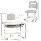 Children's Desk with Chair for 6-12 Years Old with Adjustable Height and Angle, Grey - Borgè
