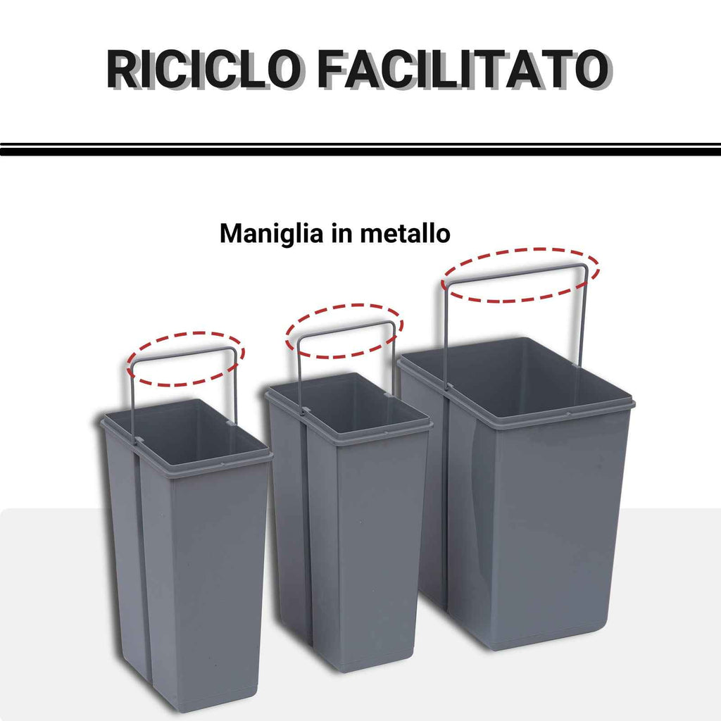 HOMCOM 40L Pull-Out Waste Bin with 3 Recycling Bins, 48 x 34.2 x 41.8 cm, Grey