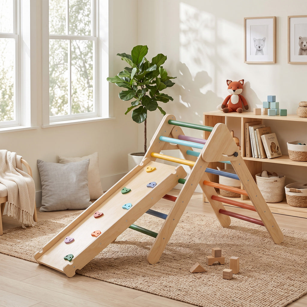 AIYAPLAY Climbing Game with Triangle and Slide and Climbing Panel, for Children 18-48 Months, Multicolored
