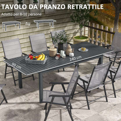 Outsunny Outdoor Table for 8-10 People Extendable 180/240cm in Steel and Aluminium, Dark Gray