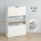 Slim Shoe Rack with 3 Folding Drawers and Bottom Cutout, Wooden, 80x17x108 cm, White