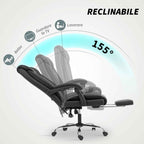 HOMCOM 155° Reclining Office Chair with Footrest, Double Padding and Faux Leather Upholstery, Black