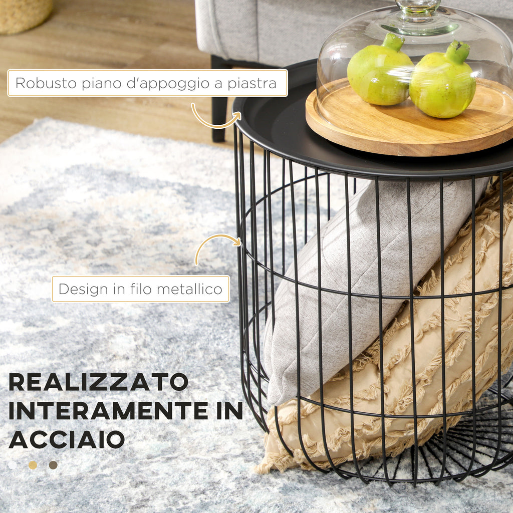 Homcom Set 2 Tavolini di Living Rooms Retondi steel with container compartment, black - Borgè