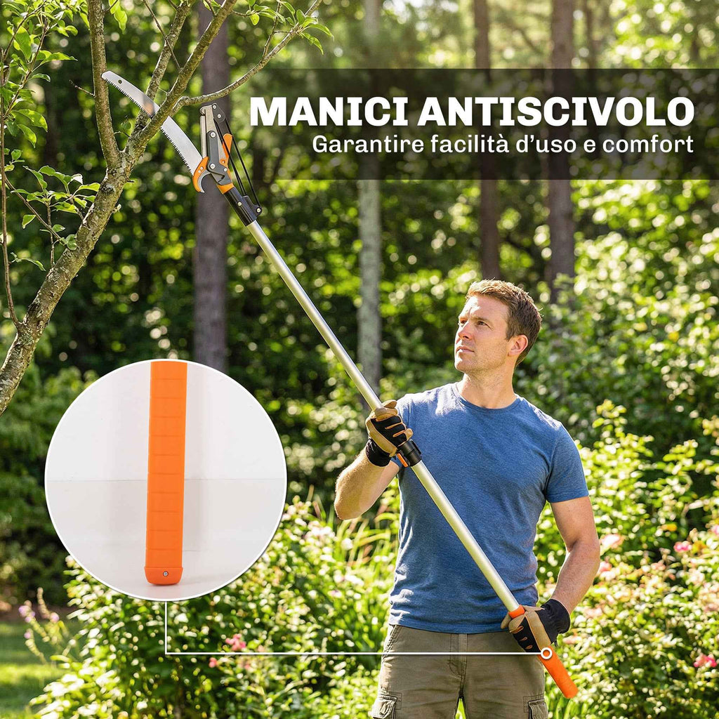 Outsunny 3-Piece 2-in-1 Hand Saw Set with 2-3m Telescopic Pole, Pruning Saw and Scissors