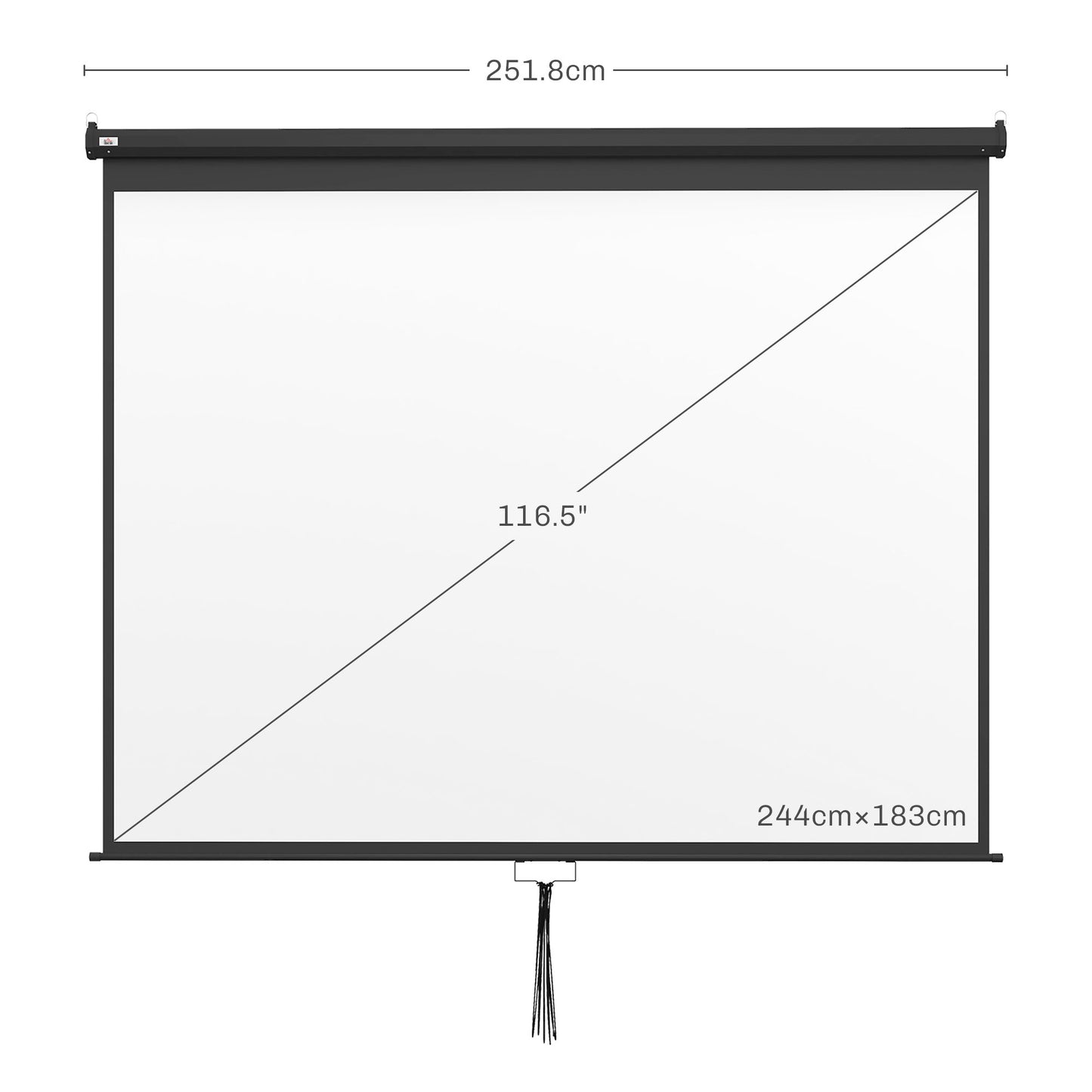 Projector Screen 120" Adjustable with Ceiling and Wall Mount, 4:3 Format, 244x183cm, Black and White