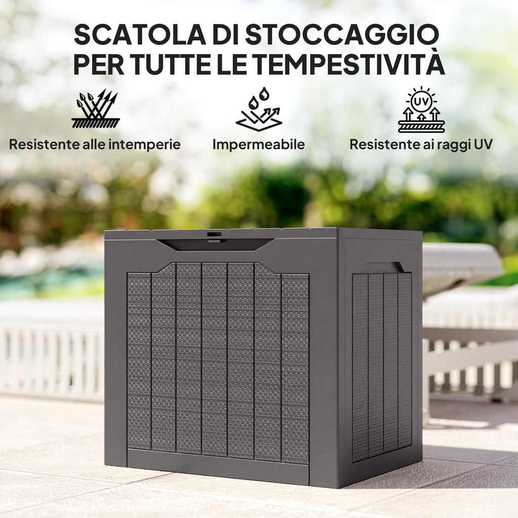 Outsunny Garden Storage Chest with Handles, Waterproof Tool Container, 56x41x50 cm, Brown