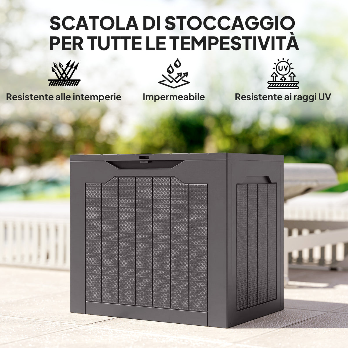 Outsunny Garden Storage Chest with Handles, Waterproof Tool Container, 56x41x50 cm, Brown
