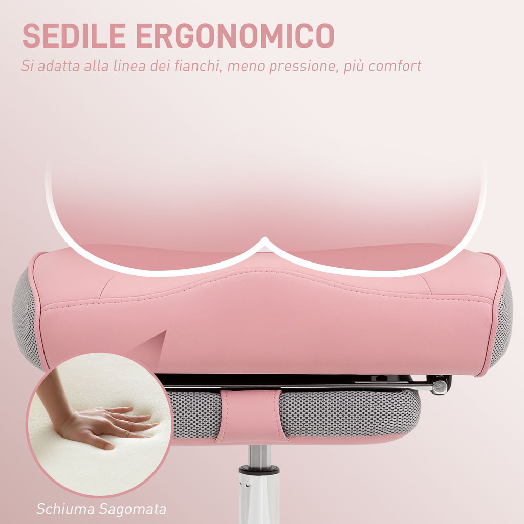 Ergonomic Office Chair with Adjustable Armrests, Footrest and Headrest, Pink