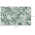 Reversible Outdoor Balcony and Terrace Rug with Leaf Pattern, 152x243 cm, Green and White