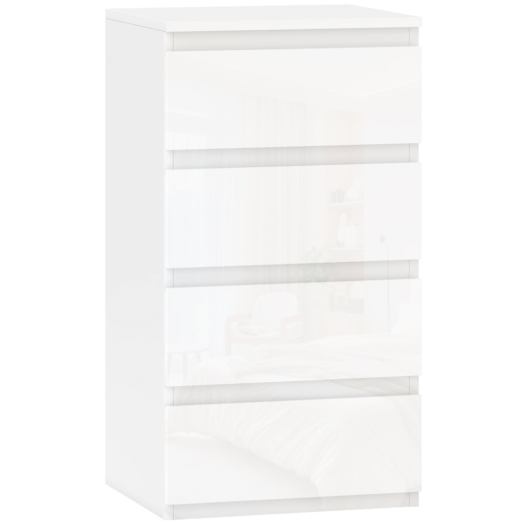 HOMCOM Space-Saving 4-Drawer Wooden Chest of Drawers, 40x35x74 cm, Glossy White