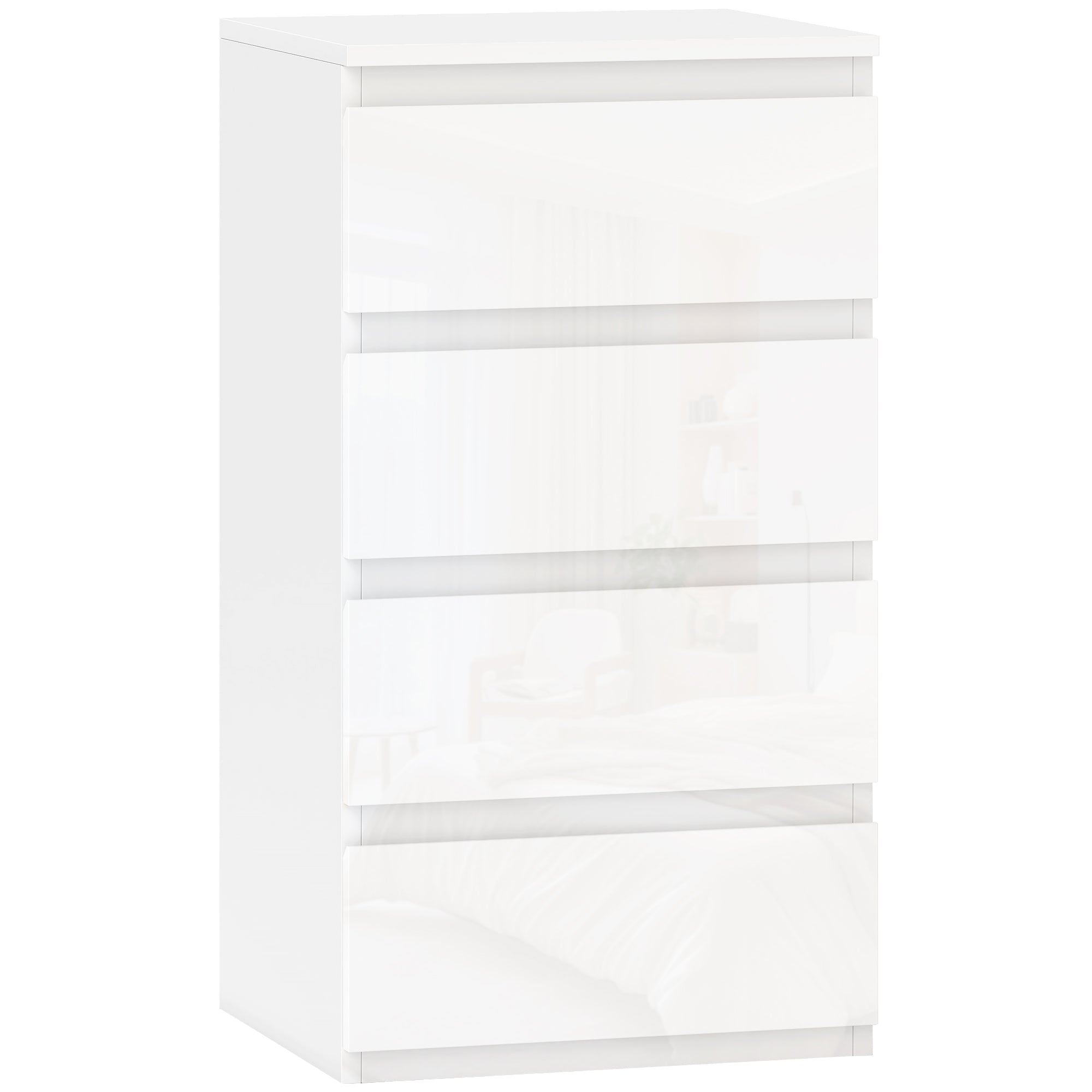 HOMCOM Space-Saving 4-Drawer Wooden Chest of Drawers, 40x35x74 cm, Glossy White