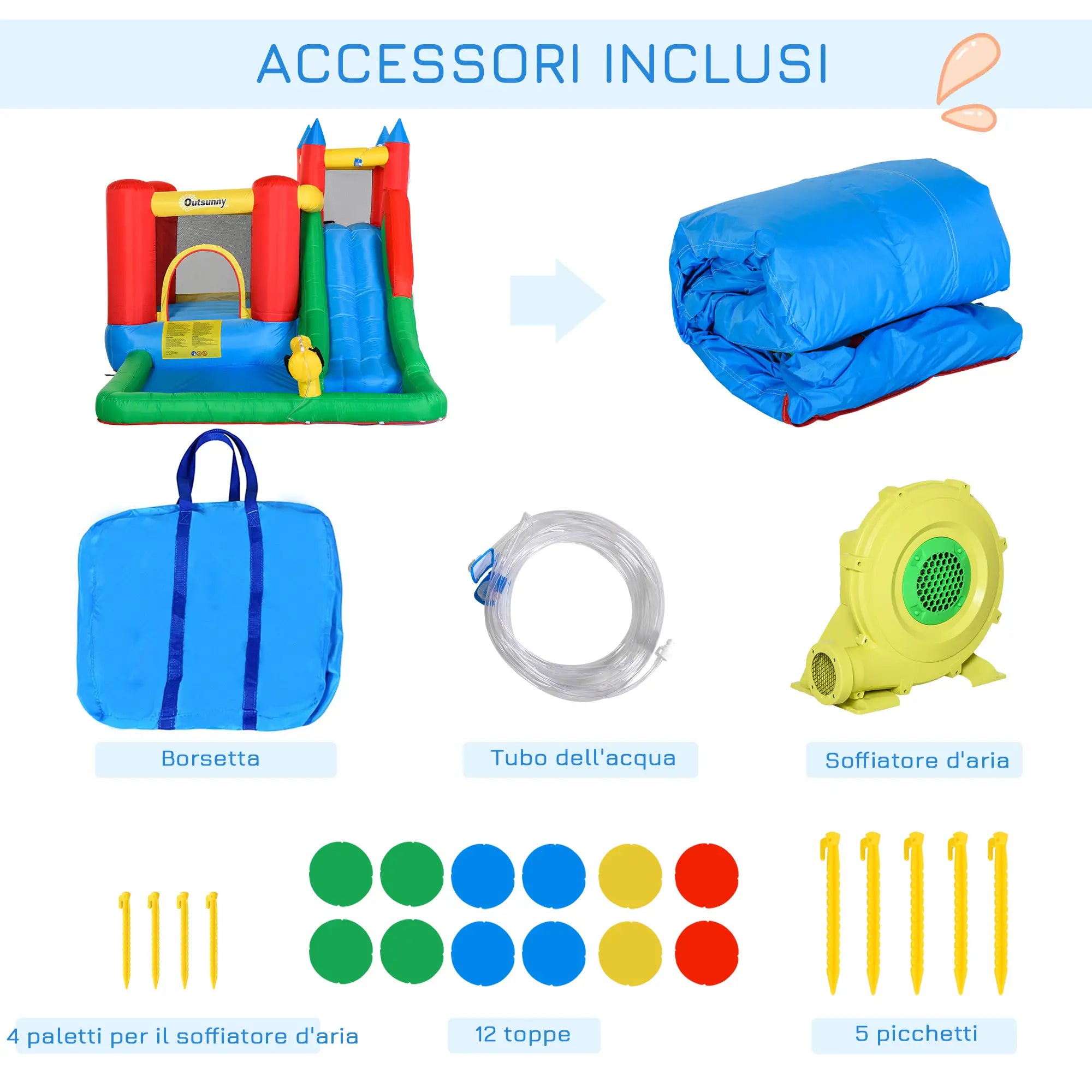 Inflatable Game for Children 3-8 Years with Slide, Trampoline, Pool, max 4 Children, 330x245x215cm - Borge' Group Limited
