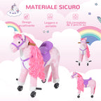 Rocking Horse for Children Ages 3+ with 4 Wheels, Realistic Sounds and Footrest, 65x28x75 cm, Pink