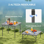 Outsunny Folding Camping Table, Adjustable to 2 Heights, in HDPE and Metal, 86x86x74 cm, White