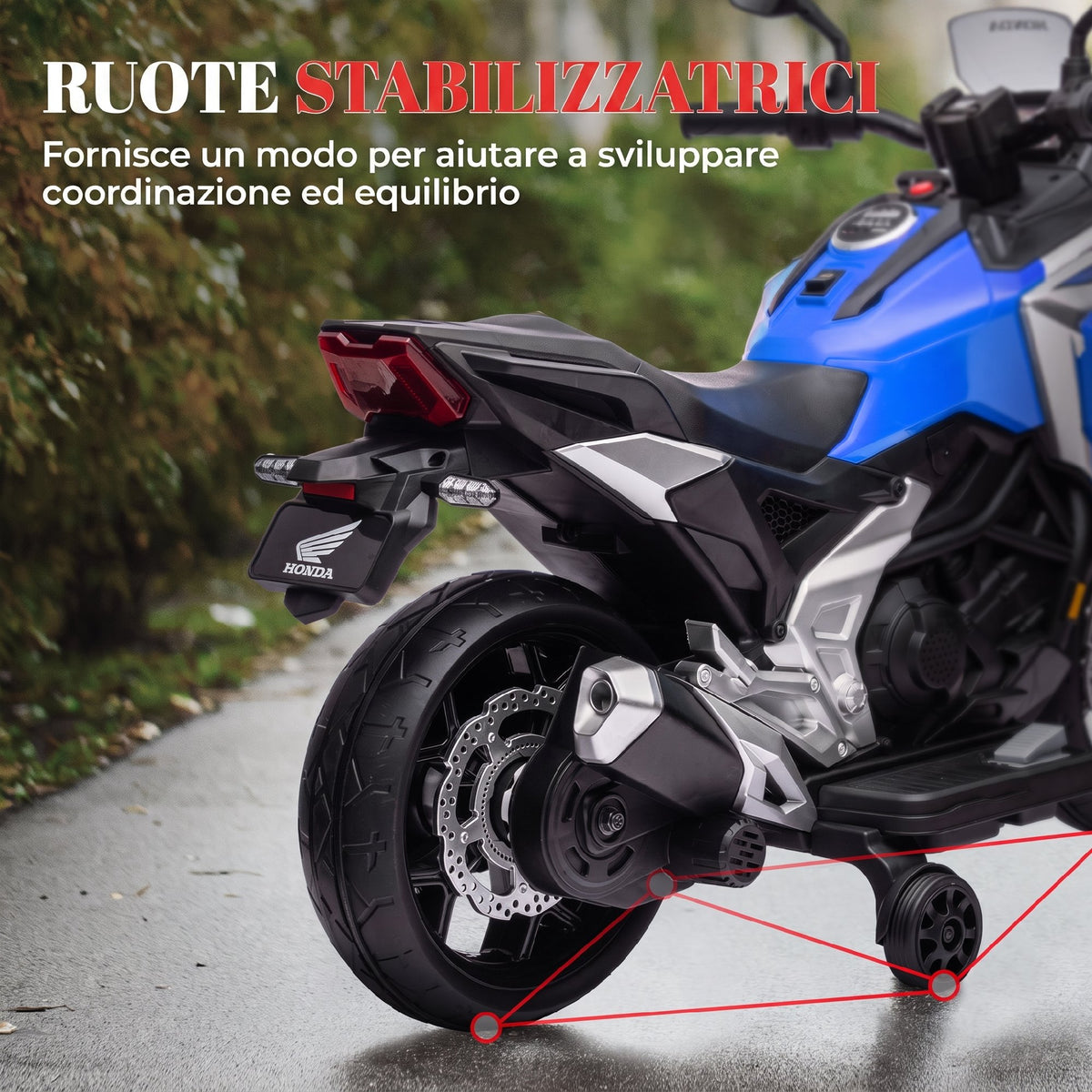 AIYAPLAY Electric Motorcycle for Children 3-6 Years Old, Honda Licensed, 12V Dual Motors, Wheels, 3 km/h, Max 30kg, Blue