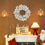 60cm Snow-Covered Christmas Wreath, 35 LED Lights with Timer and Decorative Pine Cones
