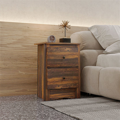 Rustic Style Wooden Bedside Table with 2 Drawers, 40x30x56 cm, Brown