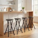HOMCOM Set of 4 Folding Bar Stools with Double Footrest, Wood and Steel, 34x30x70 cm, Black